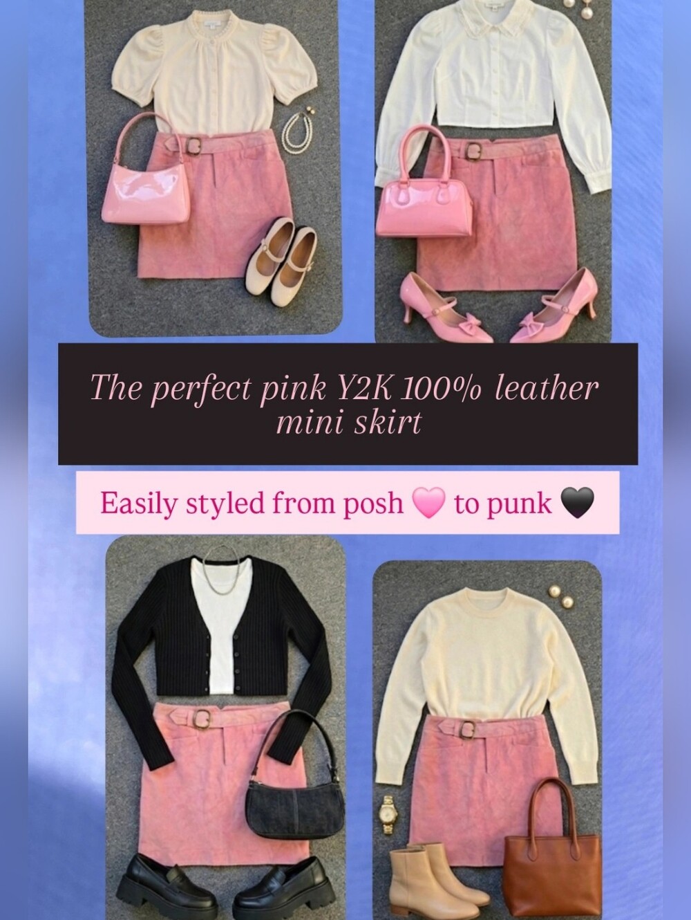 Vintage INC Pink Genuine Suede Leather Mini Skirt Belted Y2K Size 6